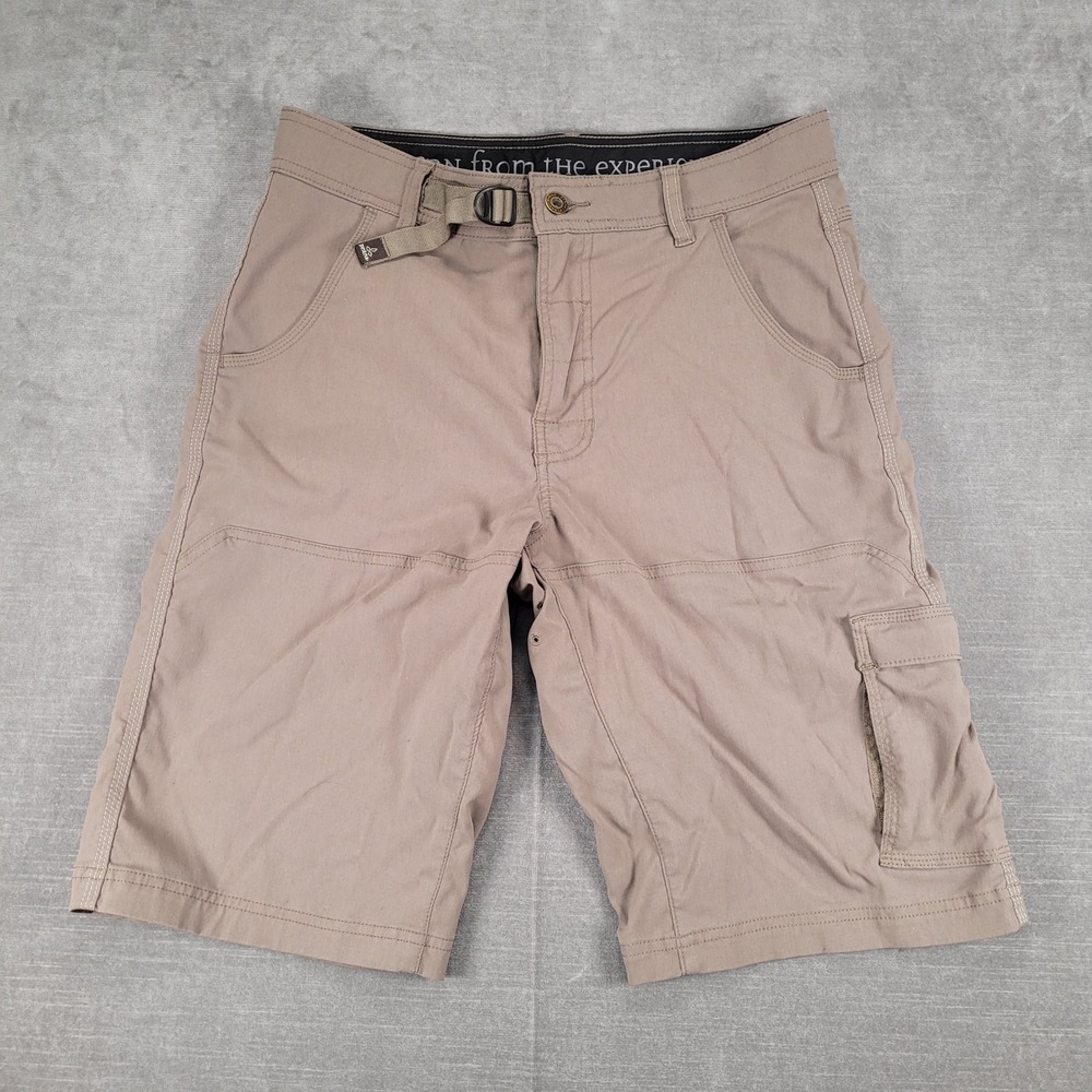Prana Outdoor Hiking Shorts Cargo Pockets Belted Khaki Comfort Size Small